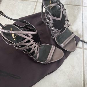 Brian Atwood heels -pewter -black suede in the middle with original bag